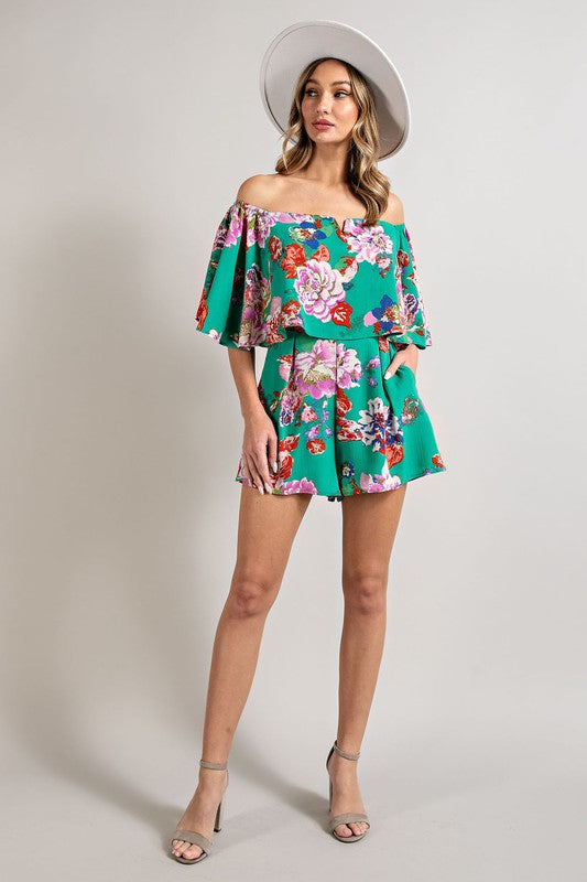 Green Floral Romper ee:some